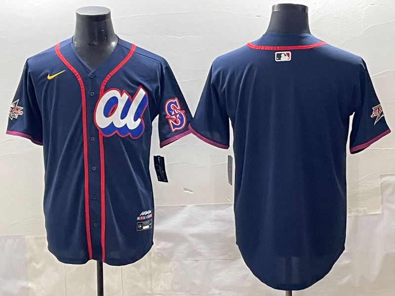 Men 2025 Seattle Mariners Blank Drak Blue All star Blank Blue Nike MLB Jersey style 1